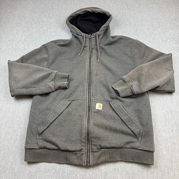 Carhartt Hoodie Mens Large Gray Rain Defender Midweight Thermal Lined‎ Full Zip
